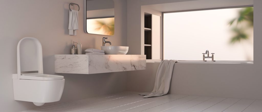 Modern contemporary white granite and marble material in bathroom interior design